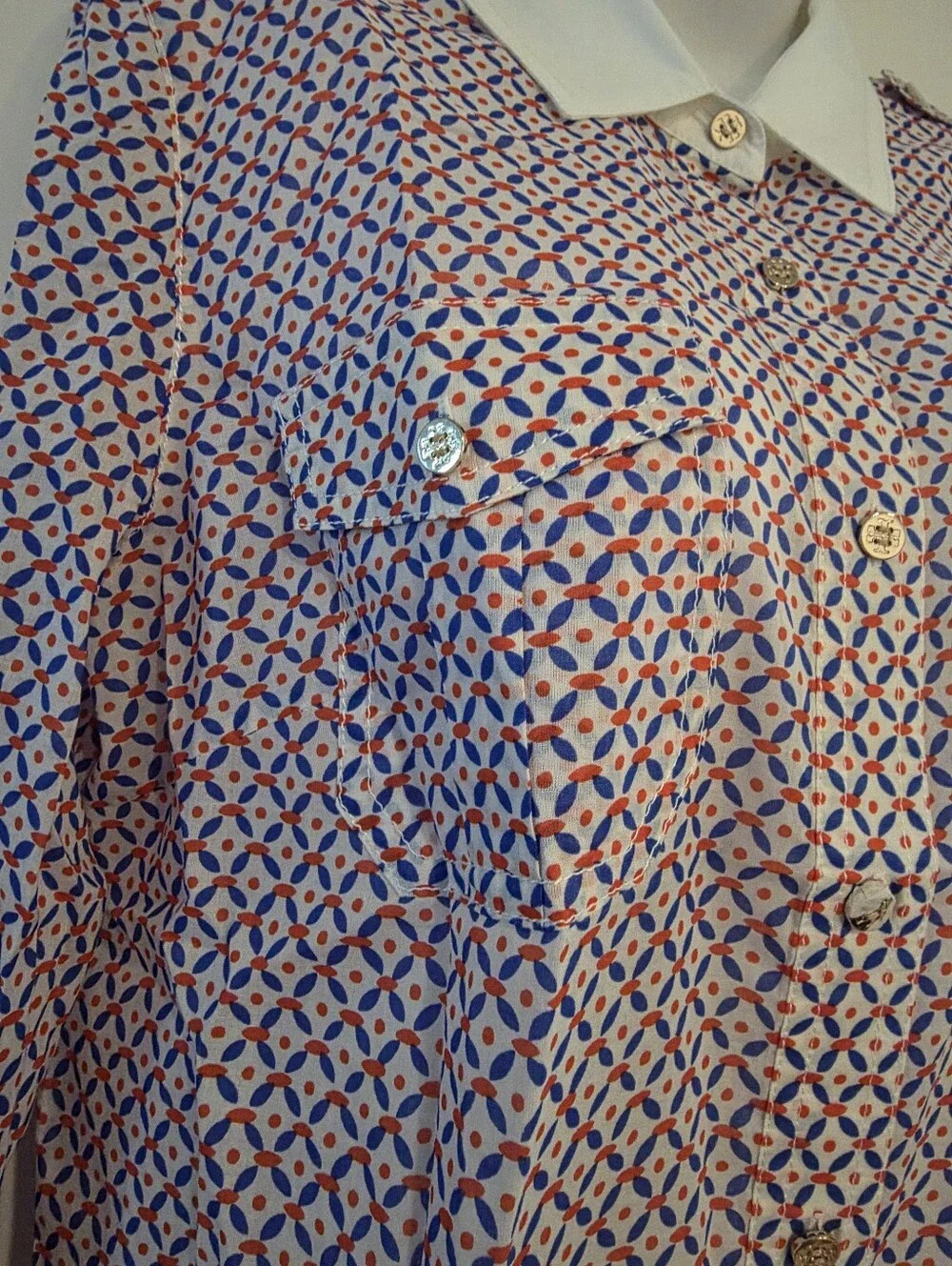 Tory Burch Brigitte Blouse With Geometric Print Size 10.